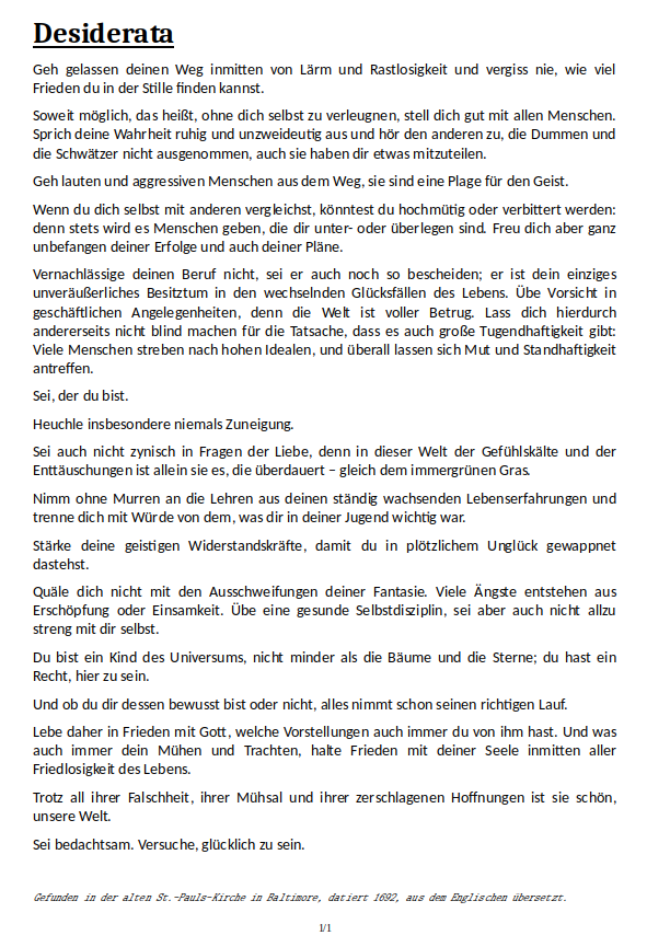 Desiderata c1692