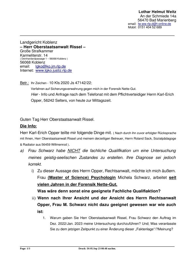 Schauprozeß am Landgericht Koblenz. Seite 1 von drei.